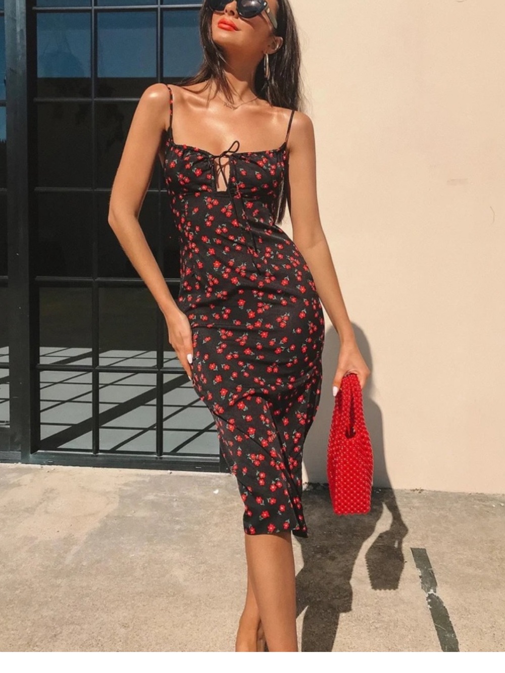 Princess Polly Noda Midi Dress with Red Floral Print